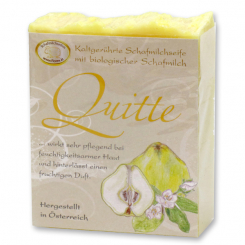 Handgeschöpfte Schafmilchseife 150g klassisch verpackt, Quitte 
