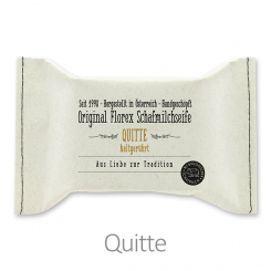 Handgeschöpfte Seife 150g im genähten Papierbeutel "Aus Liebe zur Tradition", Quitte 