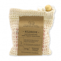 Handcrafted sheep milk soap 150g packed in a soap holder "Pure Soaps", Wild rose 