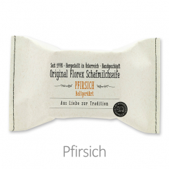 Handgeschöpfte Seife 150g im genähten Papierbeutel "Aus Liebe zur Tradition", Pfirsich 