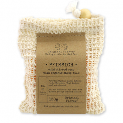 Handgeschöpfte Schafmilchseife 150g im Waschbeutel "Pure Soaps", Pfirsich 