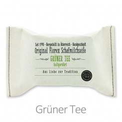 Handgeschöpfte Seife 150g im genähten Papierbeutel "Aus Liebe zur Tradition", Grüner Tee 