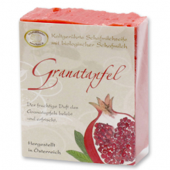 Handgeschöpfte Schafmilchseife 150g klassisch verpackt, Granatapfel 
