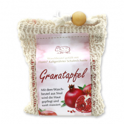 Handcrafted sheep milk soap 150g modern packed in a soap holder, Pomegranate 