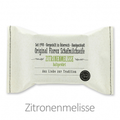 Handgeschöpfte Seife 150g im genähten Papierbeutel "Aus Liebe zur Tradition", Zitronenmelisse 