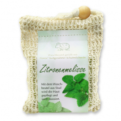 Handgeschöpfte Schafmilchseife 150g modern im Waschbeutel, Zitronenmelisse 