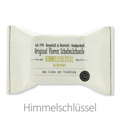 Handgeschöpfte Seife 150g im genähten Papierbeutel "Aus Liebe zur Tradition", Himmelschlüssel 