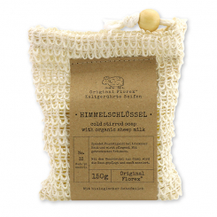 Handcrafted sheep milk soap 150g packed in a soap holder "Pure Soaps", Cowslip 