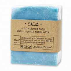 Handgeschöpfte Schafmilchseife 150g in Cello "Pure Soaps", Salz blau 