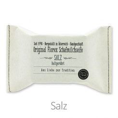 Handgeschöpfte Seife 150g im genähten Papierbeutel "Aus Liebe zur Tradition", Salz blau 