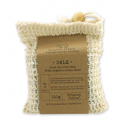 Handcrafted sheep milk soap 150g packed in a soap holder "Pure Soaps", Salt 