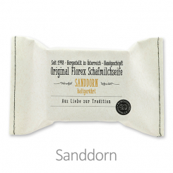 Handgeschöpfte Seife 150g im genähten Papierbeutel "Aus Liebe zur Tradition", Sanddorn 