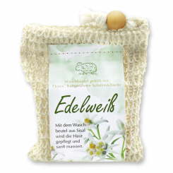 Handcrafted sheep milk soap 150g modern packed in a soap holder, Edelweiss 