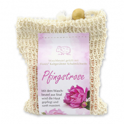 Handcrafted sheep milk soap 150g modern packed in a soap holder, Peony 