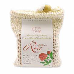 Handcrafted sheep milk soap 150g classic packed in a soap holder, Rose with petals 