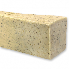 Handgeschöpfte Schafmilchseife ca. 2kg Strang, Peeling mit Mohn 