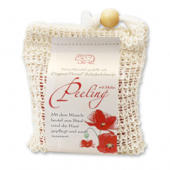 Handcrafted sheep milk soap 150g classic packed in a soap holder,  Peeling with poppy 