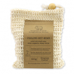 Handcrafted sheep milk soap 150g packed in a soap holder "Pure Soaps", Peeling with poppy seeds 