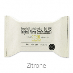 Handgeschöpfte Seife 150g im genähten Papierbeutel "Aus Liebe zur Tradition", Zitrone 
