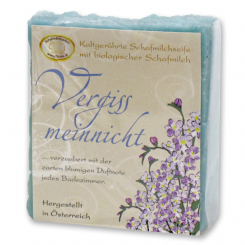 Handgeschöpfte Schafmilchseife 150g klassisch verpackt, Vergissmeinnicht 