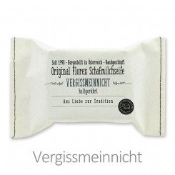 Handgeschöpfte Seife 150g im genähten Papierbeutel "Aus Liebe zur Tradition", Vergissmeinnicht 