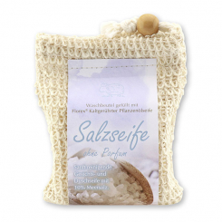 Spezialseife handgeschöpft 150g modern im Waschbeutel, Salzseife ohne Parfum 
