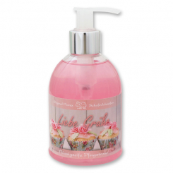 Liquid sheep milk soap 250ml in a dispenser "Liebe Grüße", Peony 