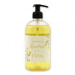 Liquid plant oil soap with sheep milk 500ml in a dispenser "Am liebsten draußen...", Classic 