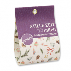 Badebutter-Kugel mit Schafmilch 50g in Tasche "Stille Zeit", Hibiskus/Orange 