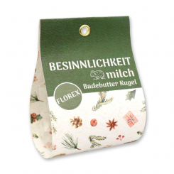 Badebutter-Kugel mit Schafmilch 50g in Tasche "Besinnlichkeit", Eisenkraut 