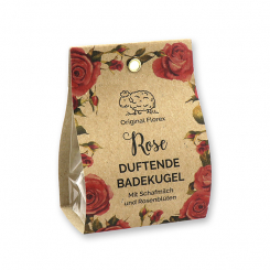 Bath butter bomb with sheep milk 50g in bag "feel-good time", Rose with petals 