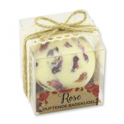 Bath butter bomb with sheep milk 50g in a box "feel-good time", Rose with petals 