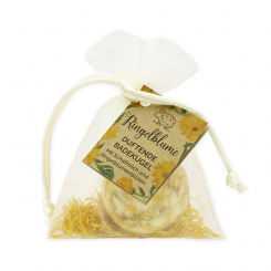 Bath butter bomb with sheep milk 50g in organza bag "feel-good time", Marigold-Lime-Green Tea 