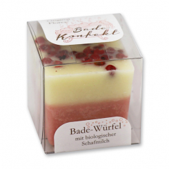 Badebutter-Würfel mit Schafmilch 50g in Cellobox, Schinusbeeren /Cranberry 