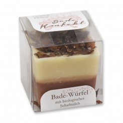 Badebutter-Würfel mit Schafmilch 50g in Cellobox, Kakaoschale/Vanille 