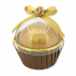 Glitzer Badekugel mit Schafmilch 125g im Förmchen dekoriert, Orange-Zimt 