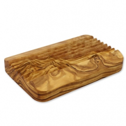 Wooden soap dish rectangular with rills 12x8cm 
