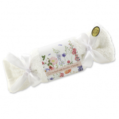 Schafmilchseife eckig 100g  im Waschlappen
'Blütenzart' mit Motiv 4, Classic 