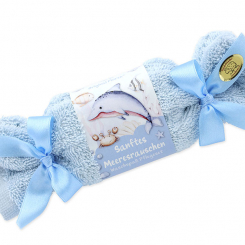 Sheep milk soap square 100g in a washcloth "Sanftes Meeresrauschen", Cloud breeze 