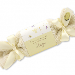 Schafmilchseife eckig 100g im Waschlappen "Engel sieht man nicht,...", Zirbe 