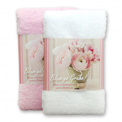 Gästehandtuch 30x50cm "Blumige Grüße", weiß/rosa 