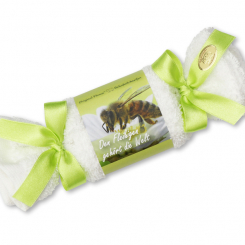 Schafmilchseife eckig 100g im Waschlappenzuckerl "Den Fleißigen gehört die Welt", Classic 