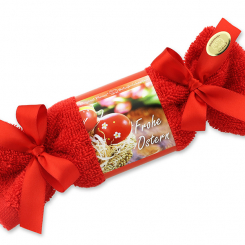 Schafmilchseife eckig 100g im Waschlappenzuckerl "Frohe Ostern", Hibiskus 