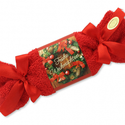Schafmilchseife eckig 100g im Waschlappen "Frohe Weihnachten", Granatapfel 