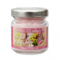 Bath salt 60g in a glass jar "Ich hab dich lieb", Peony 