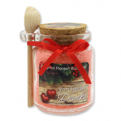 Bath salt 300g in a glass jar with a wooden spoon "Von Herzen Danke", Pomegranate 