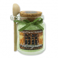 Badesalz 300g im Glas mit Holzlöffel "Hüttenzauber", Eisenkraut 