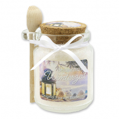 Badesalz 300g im Glas mit Holzlöffel "Besinnliche Winterzeit", Schneerose 