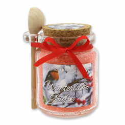 Bath salt 300g in a glass jar with a wooden spoon "Winterliche Grüße", Pomegranate 