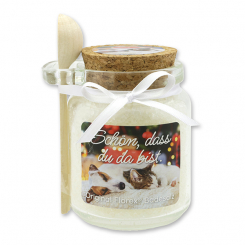 Bath salt 300g in a glass jar with a wooden spoon "Schön, dass du da bist", Classic 